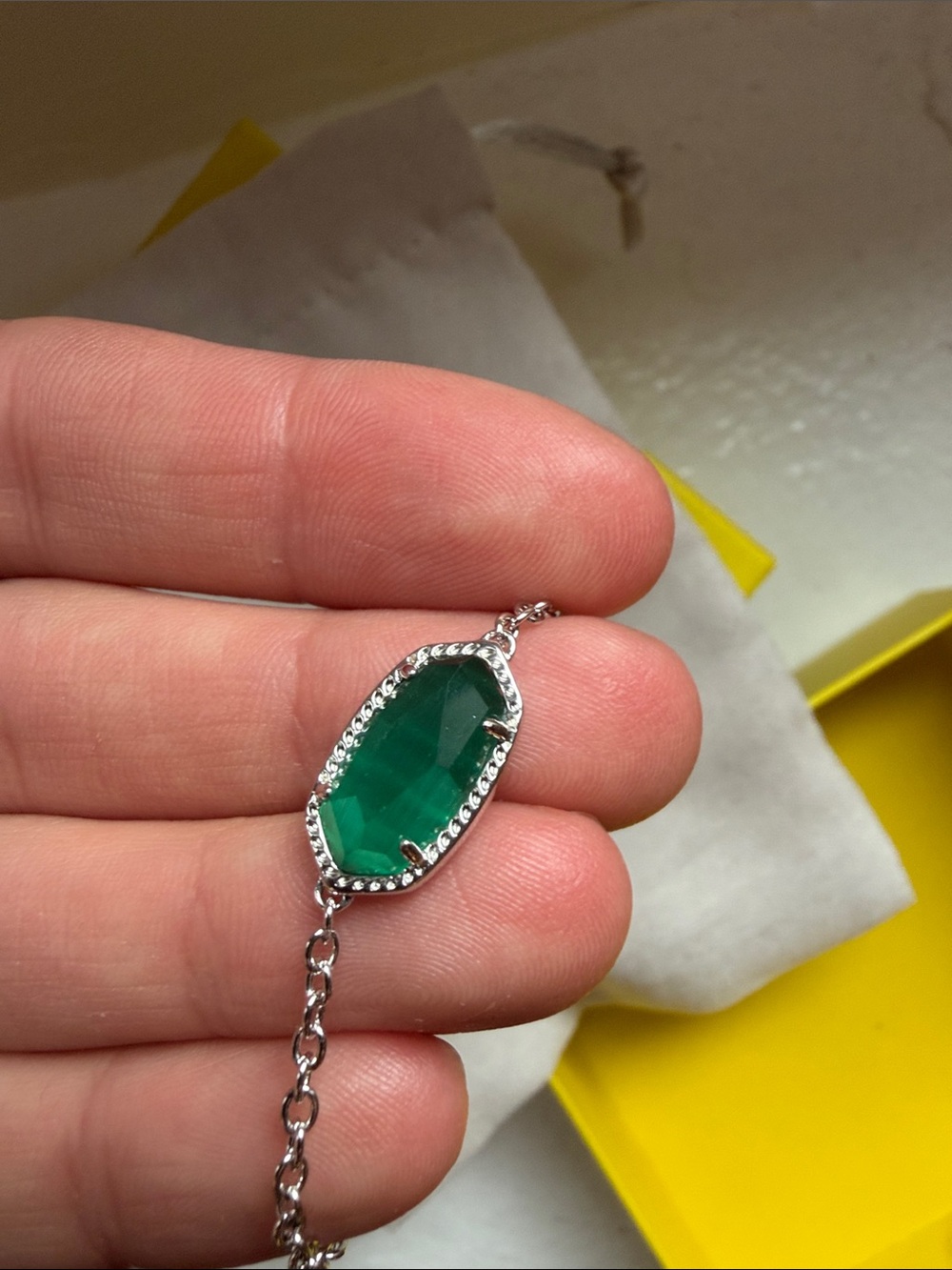 Kendra Scott Silver Adjustable Bracelet with Emerald Green Stone - Picture 4 of 5